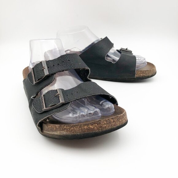 BIRKENSTOCK Arizona Black Leather 2 Strap Flip Flop Slide Sandals Womens 8 - Picture 1 of 11